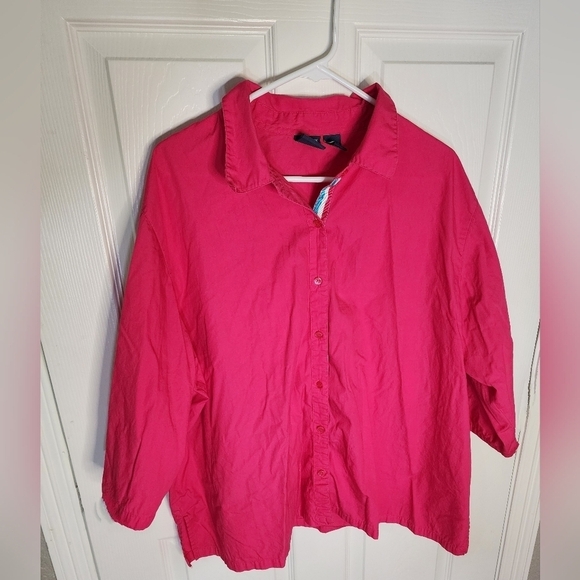 Mountain Lake Tops - Mountain Lake Womens Button Up Pink 3X Long Sleeved Blouse